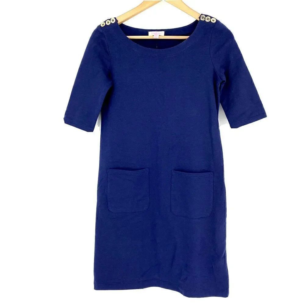 Lilly Pulitzer Dress Size XXS Womens Navy Blue Gold Buttons Lilah Short Sleeve
